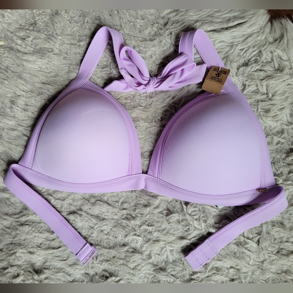NWT Pink by Victoria's Secret Purple Wireless Swim Halter Top L / DD - Picture 1 of 5